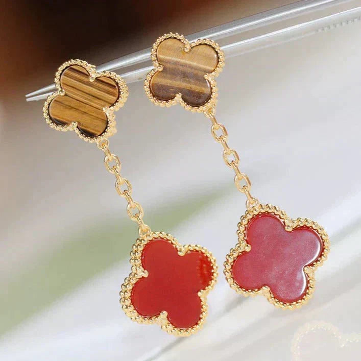 [⭐Renara]CLOVER  2 MOTIF  TIGER EYE CARNELIAN EARRINGS