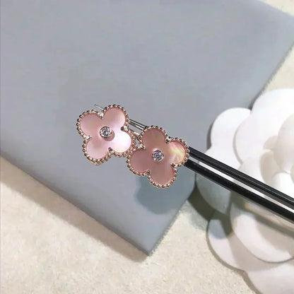 [⭐Renara]CLOVER MEDIUM 1 MOTIFS  PINK MOP DIAMOND EARRINGS