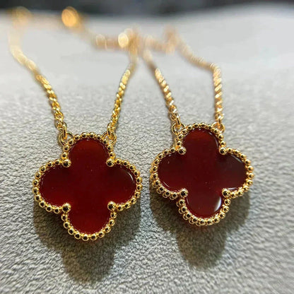[⭐Renara]CLOVER 15MM CARNELIAN SINGLE FLOWER NECKLACE