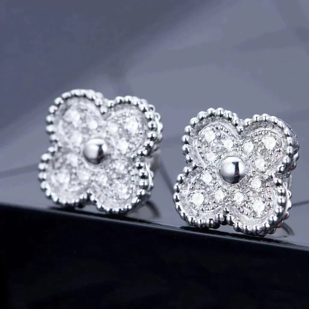 [⭐Renara]CLOVER 1 MOTIFS DIAMOND STUD EARRINGS SILVER