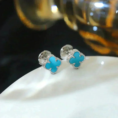 [⭐Renara]CLOVER MINI 9.5MM ONYX STUD EARRINGS SILVER