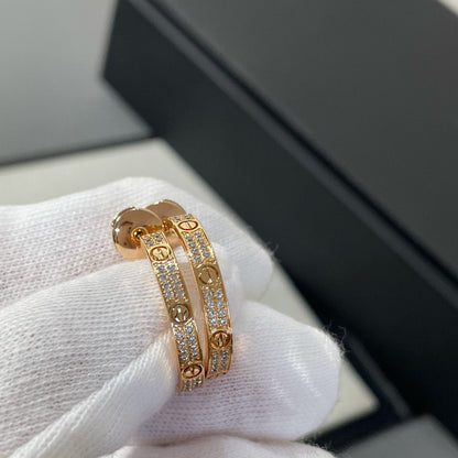 [⭐Renara]LOVE DIAMOND PINK GOLD HOOP EARRINGS