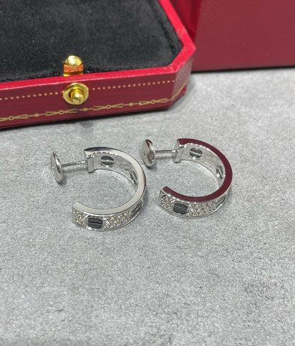 [⭐Renara]LOVE CERAMIC DIAMOND PAVED SILVER EARRINGS