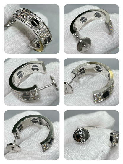 [⭐Renara]LOVE CERAMIC DIAMOND PAVED SILVER EARRINGS