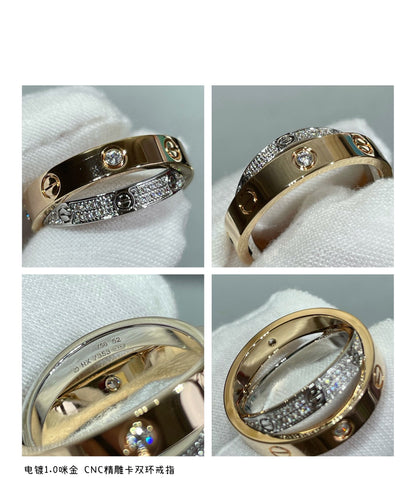 [⭐Renara]LOVE PINK GOLD SILVER DIAMOND DOUBLE RING