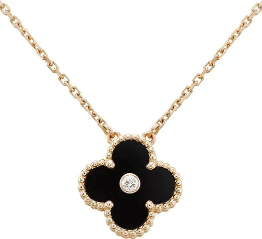 [⭐Renara]CLOVER 15MM DIAMOND ONYX NECKLACE
