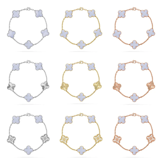 [⭐Renara] CLOVER 5 MOTIF PURPLE CHALCEDONY BRACELET COLLECTION