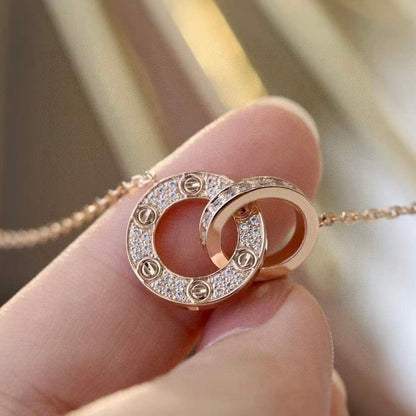 [⭐Renara]LOVE 7.6MM NECKLACE ROSE GOLD AND SILVER  FULL DIAMOND