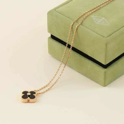 [⭐Renara]CLOVER 15MM DIAMOND ONYX NECKLACE