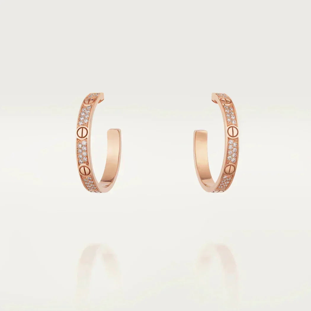 [⭐Renara]LOVE DIAMOND PINK GOLD HOOP EARRINGS