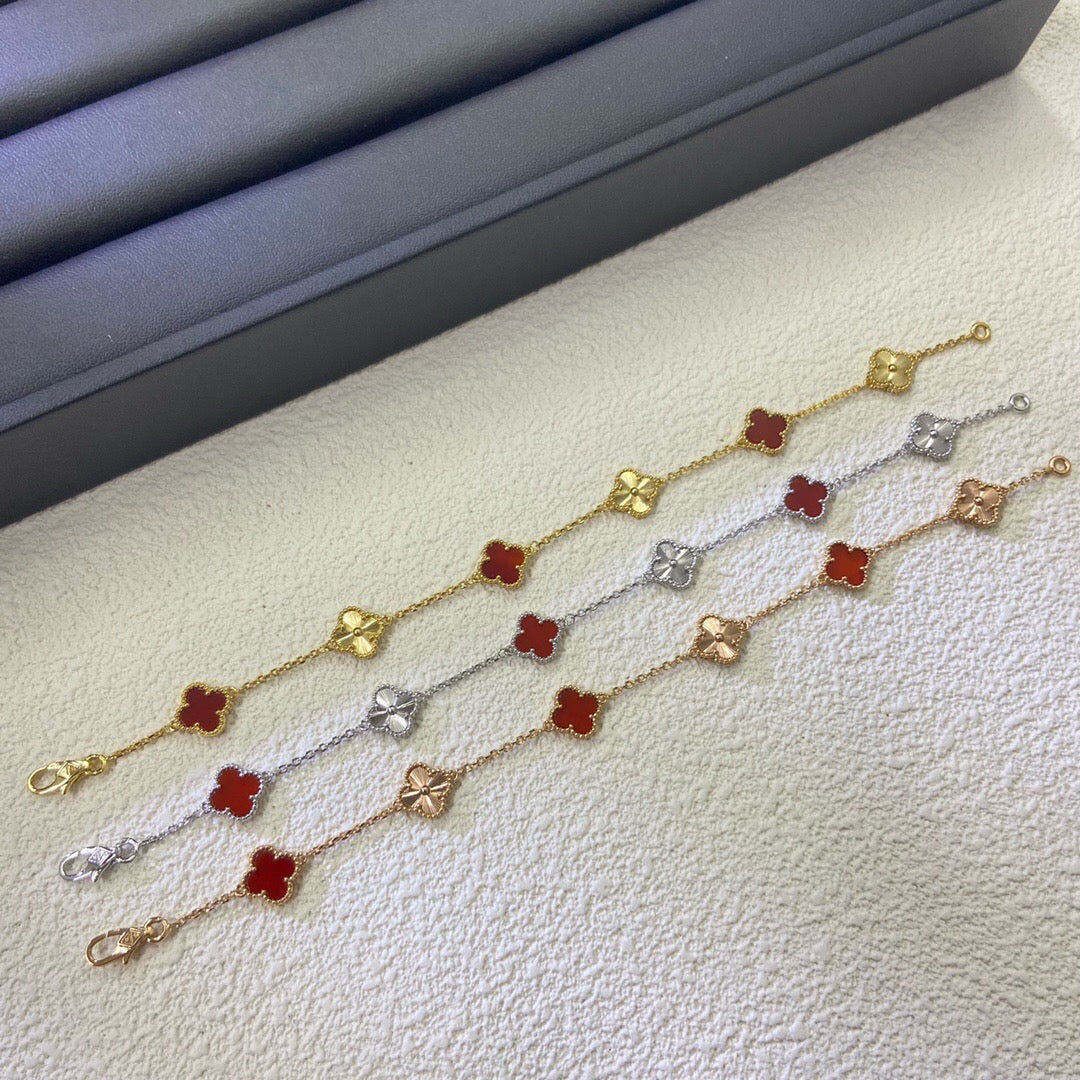 [⭐Renara]CLOVER 6 MOTIF RED AGATE LASER BRACELET
