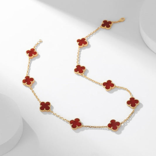 [⭐Renara]CLOVER 10 MOTIFS CARNELIAN NECKLACE
