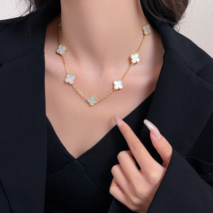 [⭐Renara]CLOVER 10 MOTIFS WHITE MOTHER OF PEARL NECKLACE