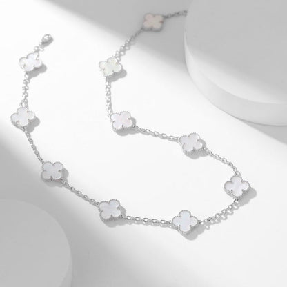 [⭐Renara]CLOVER 10 MOTIFS WHITE MOTHER OF PEARL NECKLACE