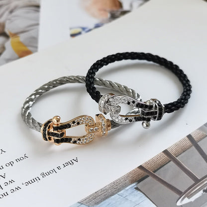 [⭐Renara]FORCE LARGE HORSESHOE BLACK WHITE DIAMOND BRACELET ROSE GOLD