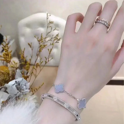 [⭐Renara] CLOVER 5 MOTIF PURPLE CHALCEDONY BRACELET COLLECTION