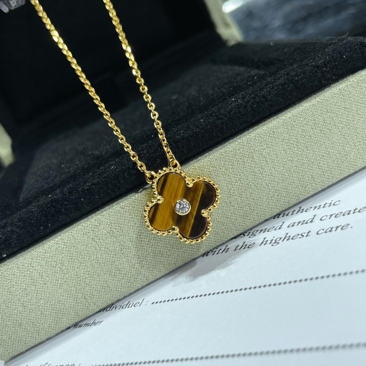 [⭐Renara]CLOVER 15MM DIAMOND AND YELLOW TIGER'S EYE AGATE necklace