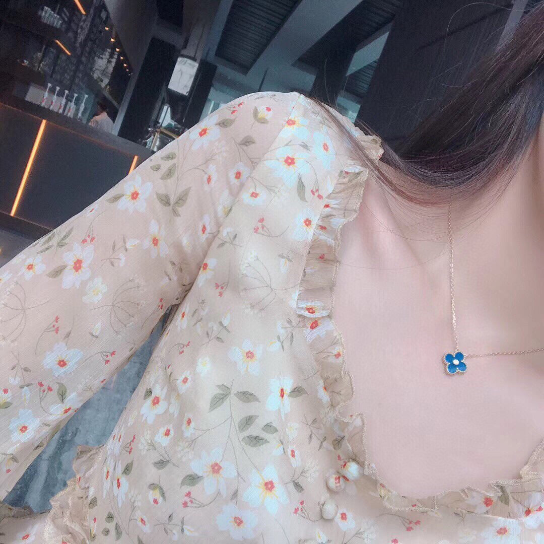 [⭐Renara]CLOVER 15MM DIAMOND AND BLUE AGATE NECKLACE