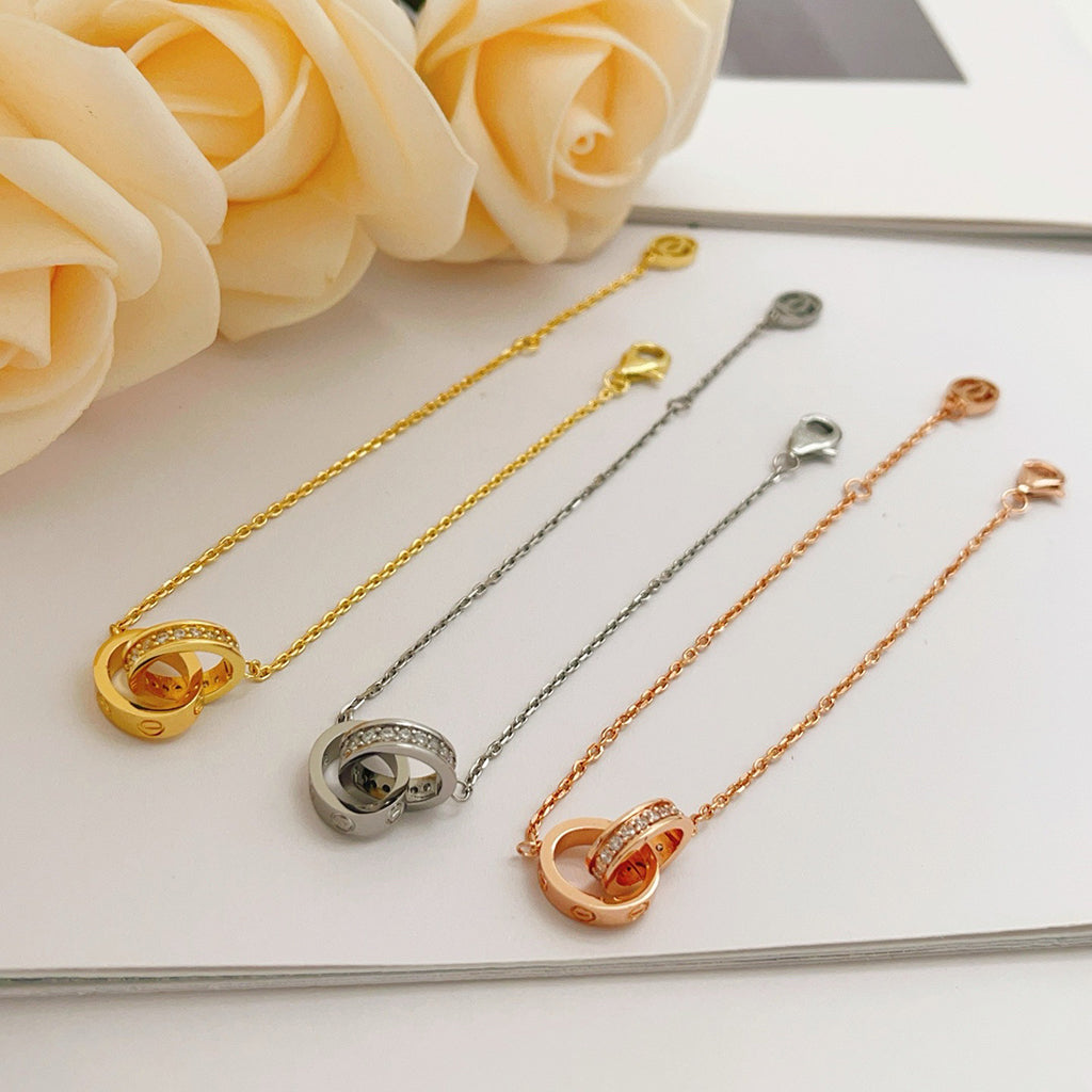 [⭐Renara]LOVE DOUBLE RING HALF DIAMOND BRACELET