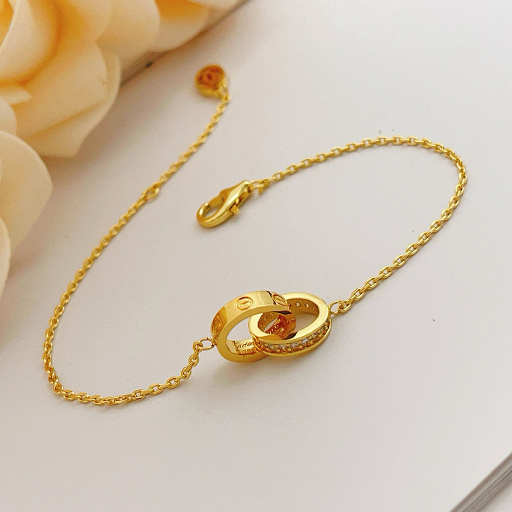 [⭐Renara]LOVE DOUBLE RING HALF DIAMOND BRACELET