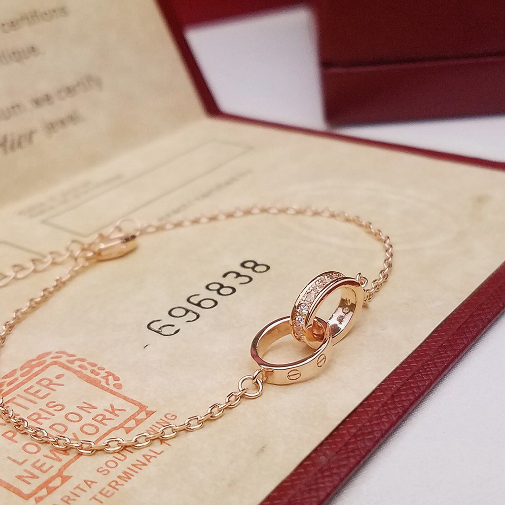 [⭐Renara]LOVE DOUBLE RING HALF DIAMOND BRACELET