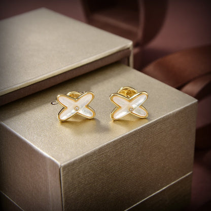 [⭐Renara]JEUX DE WHITE MOP GOLD DIAMOND EARRINGS