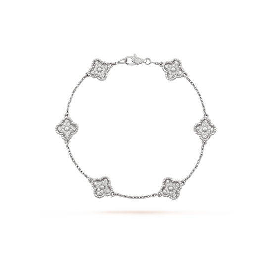 [⭐Renara]CLOVER 6 MOTIF SILVER DIAMOND BRACELET