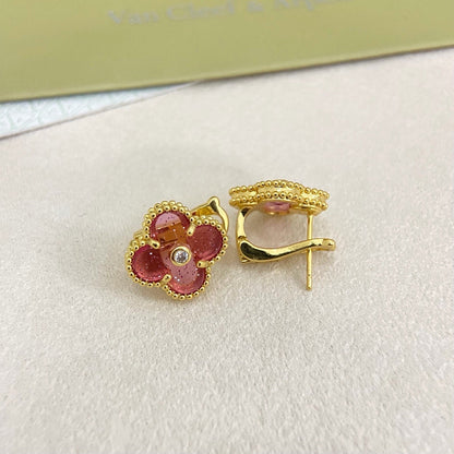 [⭐Renara]2026 NEW  CLOVER 1 MOTIFPINK ENAMEL STUD EARRINGS WITH DIAMONDS2
