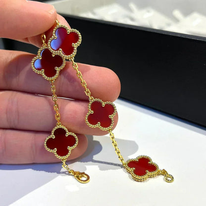 [⭐Renara] CLOVER 5 MOTIF RED CORNELIAN BRACELET COLLECTION