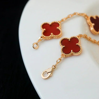 [⭐Renara] CLOVER 5 MOTIF RED CORNELIAN BRACELET COLLECTION