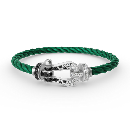 [⭐Renara]FORCE LARGE HORSESHOE BLACK WHITE DIAMOND BRACELET SILVER