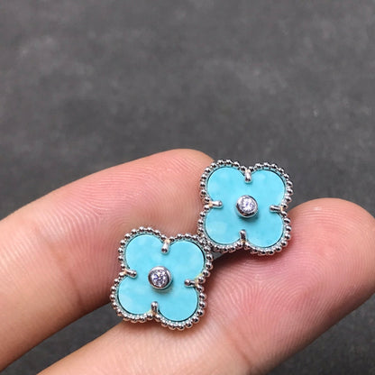 [⭐Renara]CLOVER 1 DIAMOND BLUE SKY SILVER EARRINGS