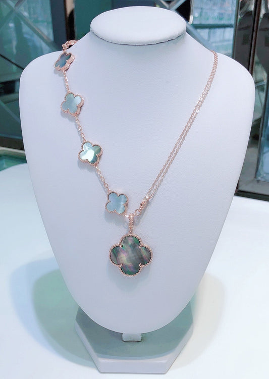 [⭐Renara]COMBINED BRACELET 5 MOTIFS AND NECKLACE DARK MOP ROSE GOLD